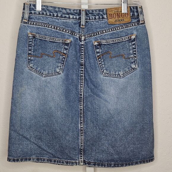 Vintage Bongo Denim Skirt High Waist 100% Cotton Blue Jean Y2K Size 7 - Picture 4 of 7